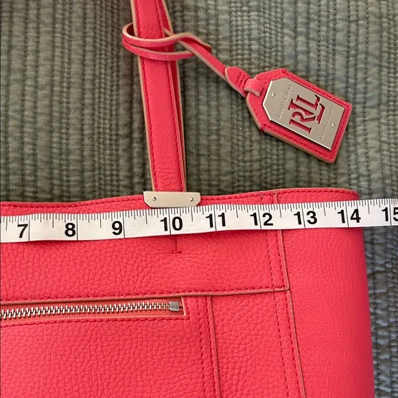 Lauren Ralph Lauren Newberry Medium Vibrant Pink Pebbled Tote Bag - Picture 12 of 14